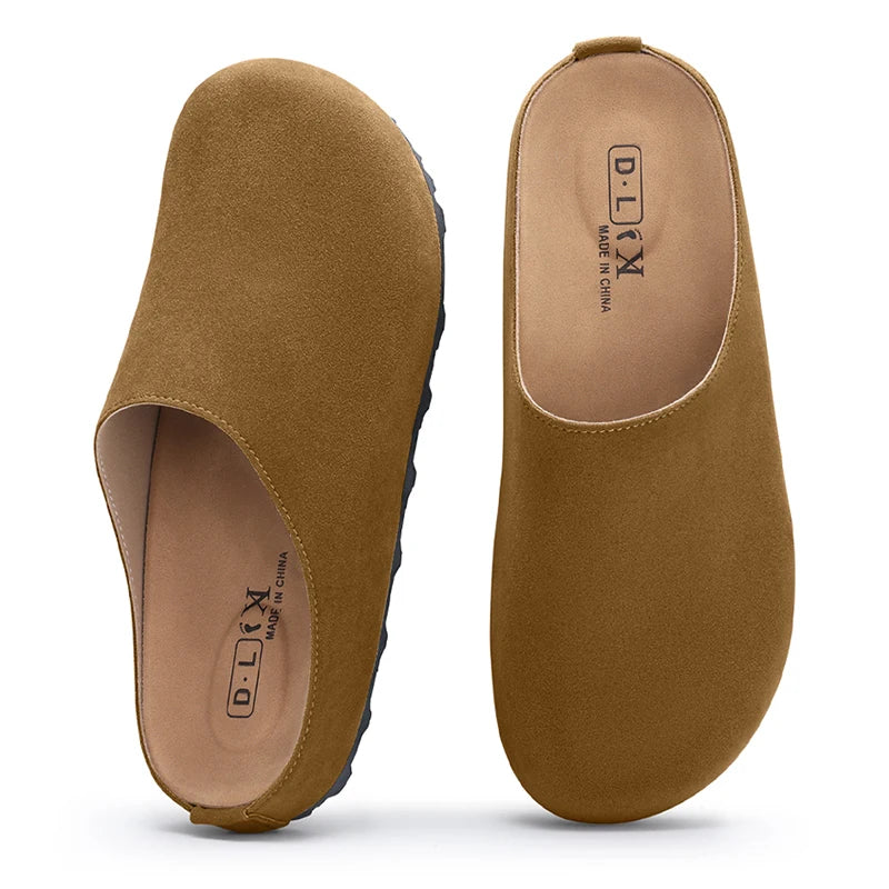 Bebealy Women's Genuine Clogs with Adjustable Strap Fashion Slip On Potato Shoes Cork Footbed Leather Mules With Arch Support