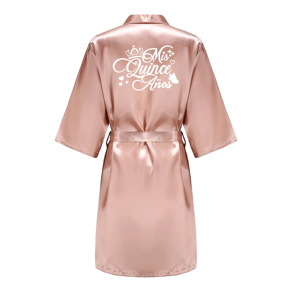 Princess Sweet 15 Years Girl Birthday Party Robes Quinceanera Robe Mis XV Bathrobe Silkly Nightgown