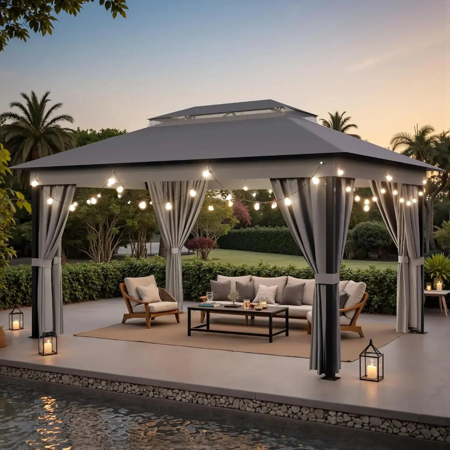 10x13 Outdoor Gazebo Canopy Heavy Duty Metal Frame Double Roof Mosquito Net Privacy Screen Patio Garden Backyard Custom