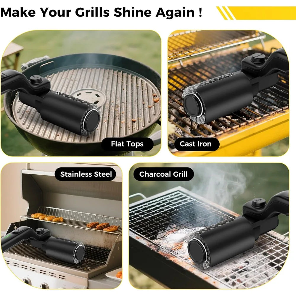 Cordless Electric Grill Brush, 2 in 1 Rechargeable BBQ Grill Cleaner Spin Scrubber with 360° Rotating Cleaning for Grill