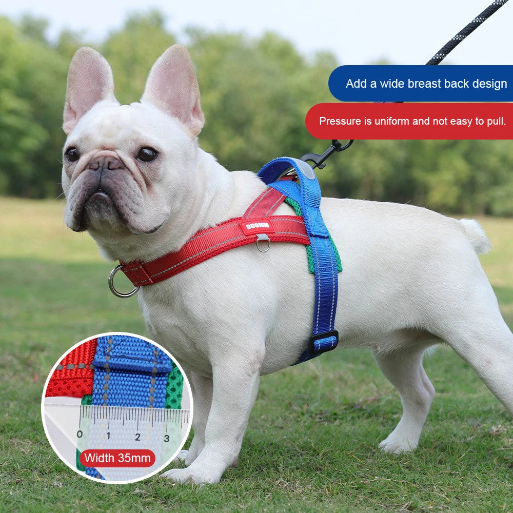French Bulldog Harness - No-Pull Padded Vest, Escape-Proof Chest Plate, Breathable Mesh for Flat-Faced Breeds