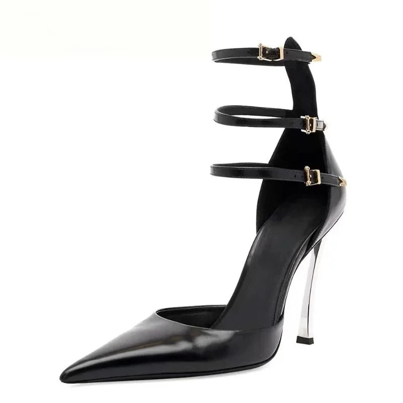 Women's High-end Metal Thin High-heeled Pointed Sandals Fashion Models Sexy Nightclub Party Shoes Wedding Red High-heeled Shoes