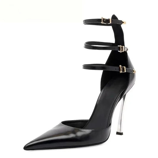 Women's High-end Metal Thin High-heeled Pointed Sandals Fashion Models Sexy Nightclub Party Shoes Wedding Red High-heeled Shoes