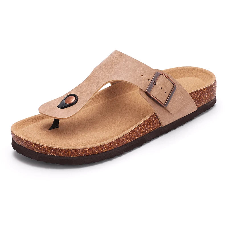 Kidmi Women's Summer Barefoot Sandals Cork Footbed Nonslip Slides Leather Clogs for Beach Essential Footwear