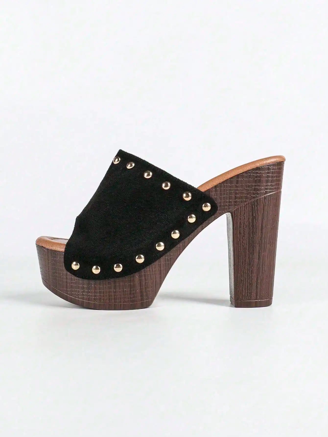Women Bold Buckles Studded High Chunky Platform Heels For Women Fashion Comfort Slip On Round Open Toe Sandals