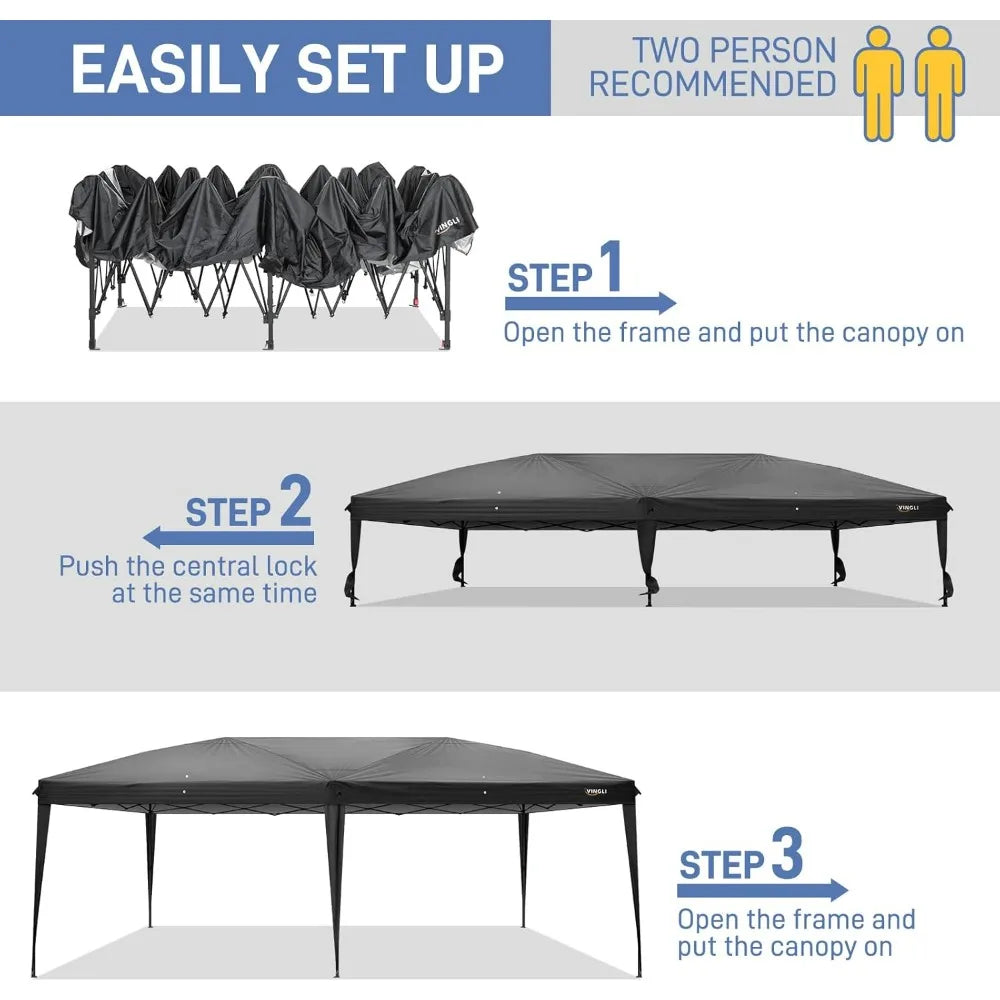 VINGLI 10x20 ft Pop Up Canopy Tent with 6 Sidewalls with Carry Bag, Outdoor Canopy Patio Event Tent Commercial Canopy(Black)