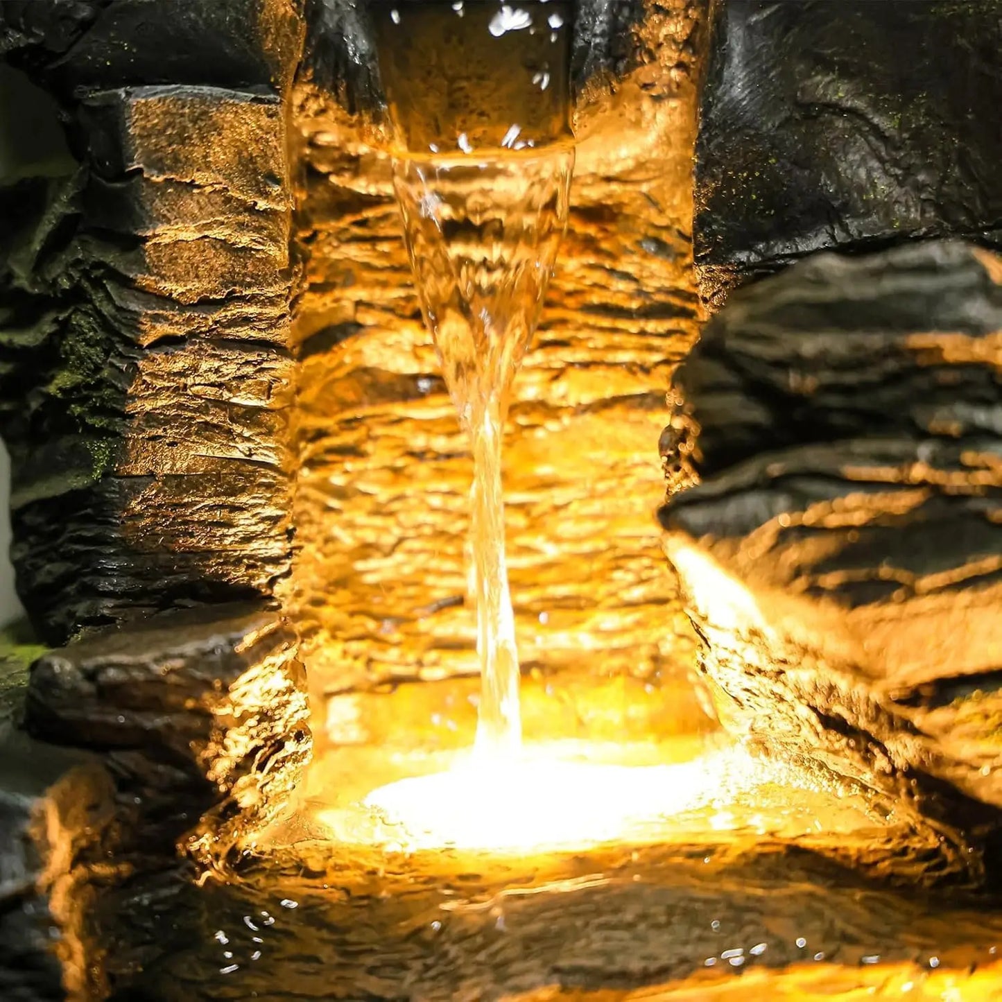 23.6" H Outdoor Water Fountain with 5 Tiers Cascading Realistic Rock Waterfall Fountains with LED Lights Outdoor Water Fountain