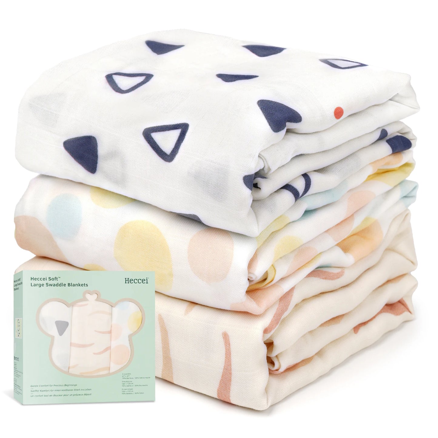 HECCEI Muslin Swaddle Blanket - Baby Muslin Blanket Large Swaddles 47 x 47 inches Bamboo and Cotton Baby Receiving Blanket
