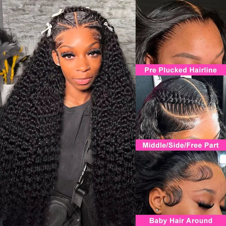 30 40 Inch 13x6 Deep Wave HD Transparent Lace Frontal Wigs Brazilian Pre Plucked 13x4 Human Hair Curly Wig For Women 200 Density