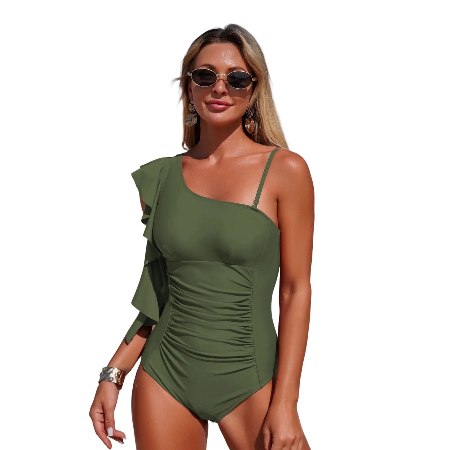 Floral Print  Swimsuit for Women Elegant Halter Neck Padded Monokini Bathing Suit with Cutout Detail and Tassel Trim