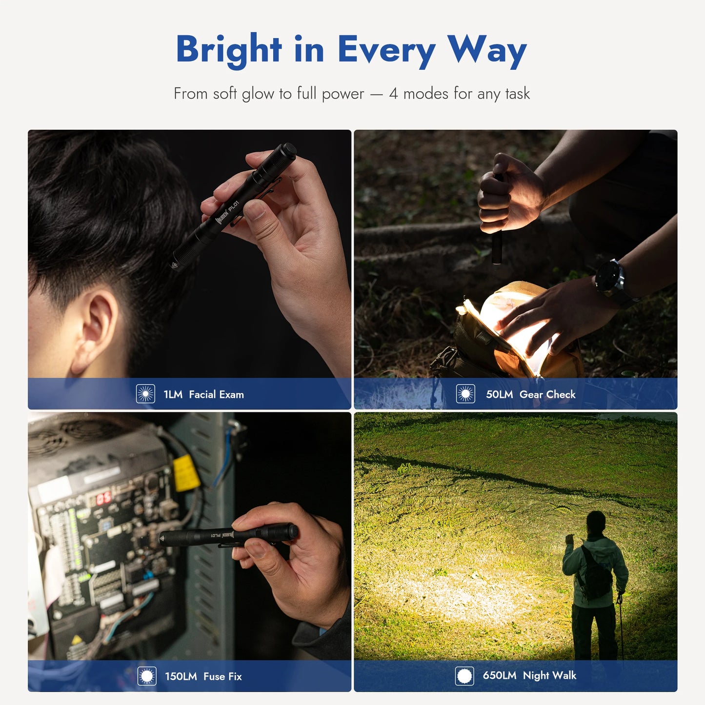 WUBEN PL01 Pen Light, 650 Lumens Pocket EDC Flashlight Rechargeable, IP68 waterproof, Compatible 2 AAA Battery for Home, Outdoor