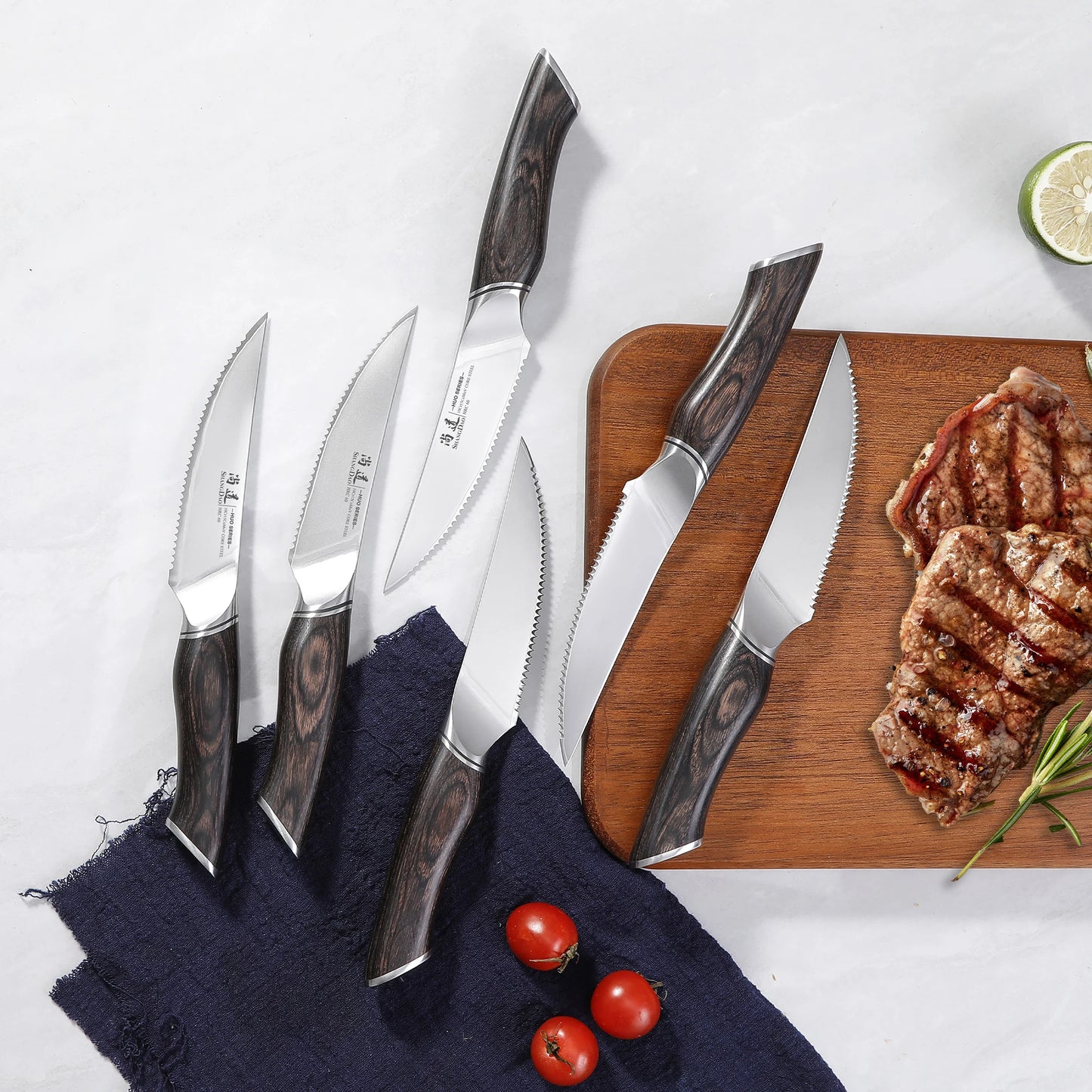 SHANGDAO Set of 6 Steak Knife ,High Carbon 10Cr15CoMoV Core  Steel with Pakkawood Handle & Professional 4.5 Inch Steak Knife