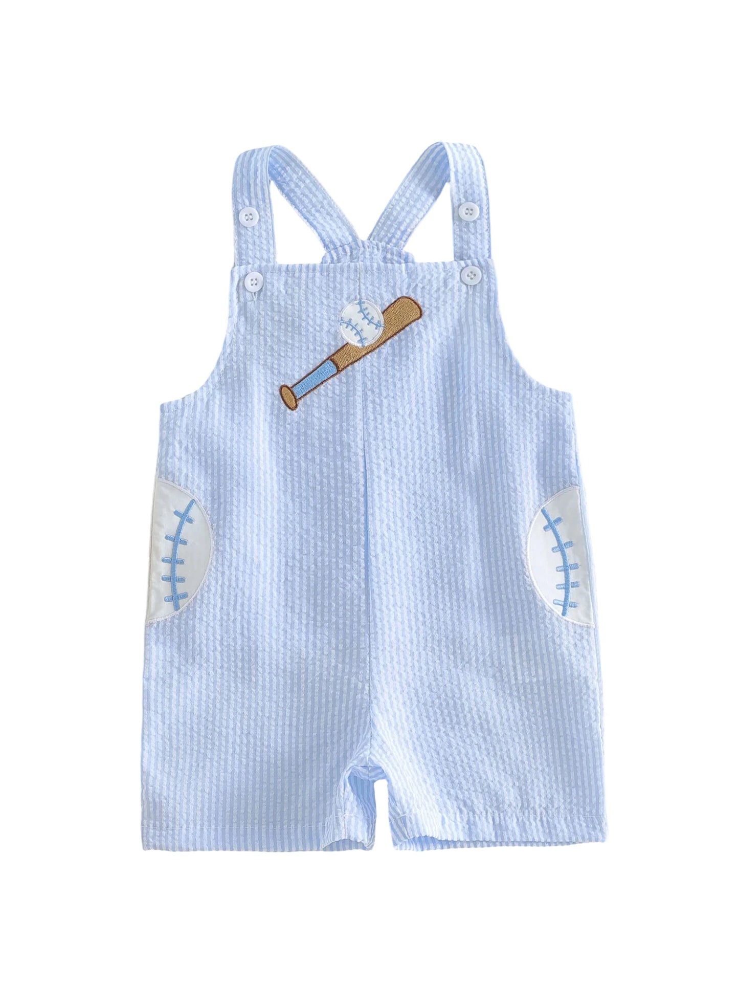 Cute Toddler Boys Summer Romper with Fun Soccer Embroidery Striped Design and Sleeveless Square Neck - Perfect for Playtime