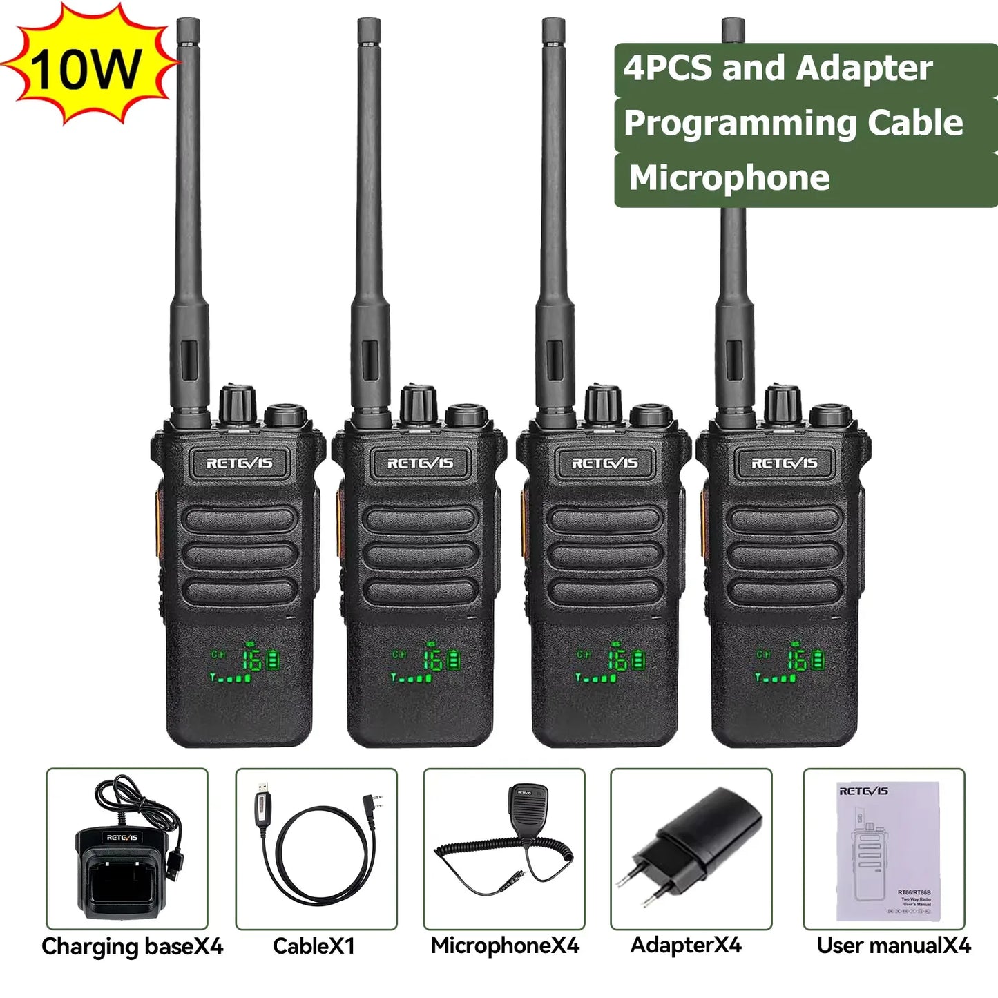 Retevis RT86 10W Walkie Talkie Professional Two Way Radio Long Range Walkie Talkie UHF Communication radio for Outdoor Business
