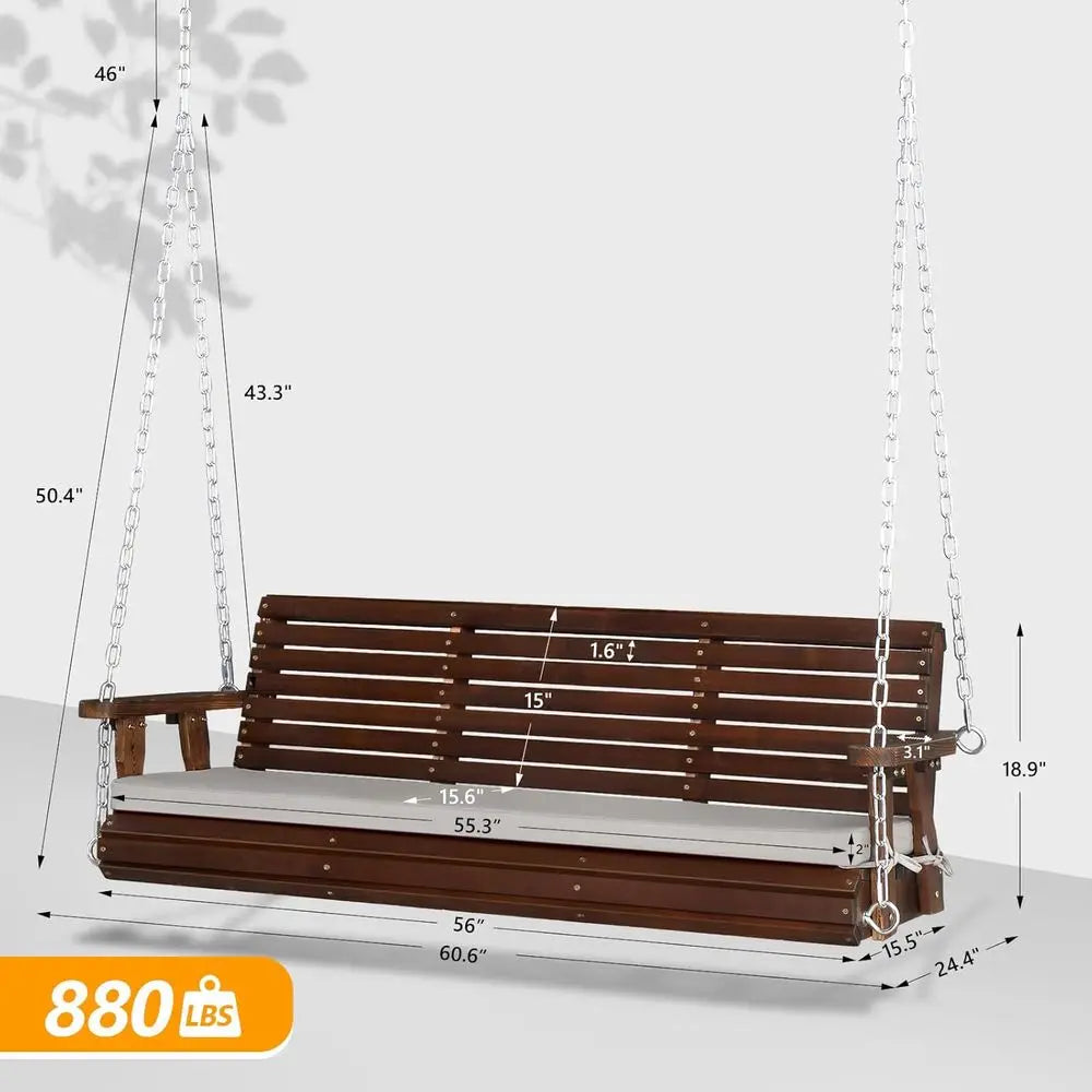 5-Seat Outdoor Porch Swing with Cushions, Heavy-Duty Patio Swing Stand for Garden, Pool, Deck