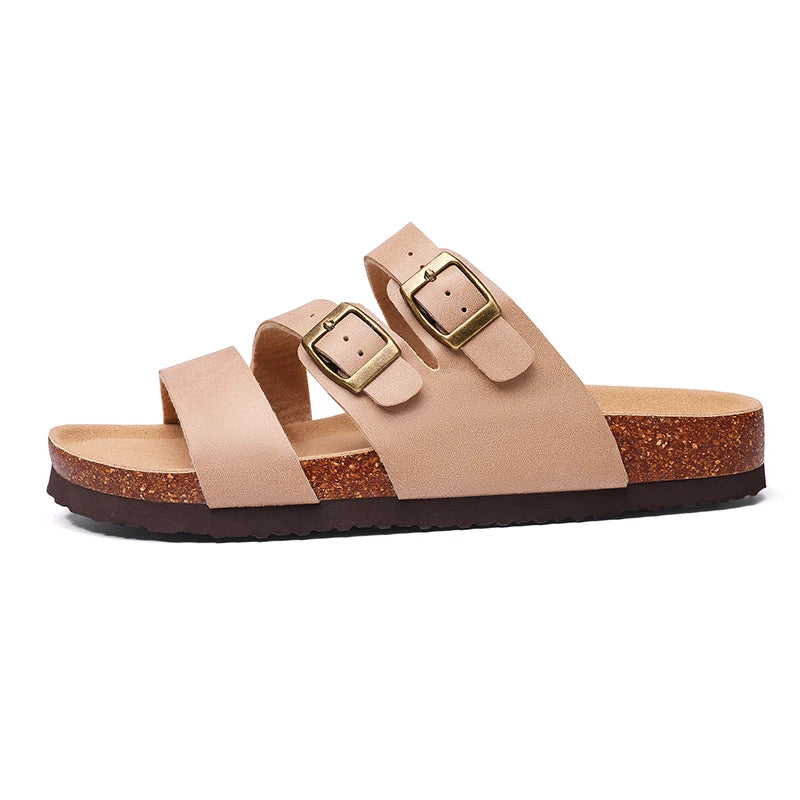 Kidmi Women's Summer Barefoot Sandals Cork Footbed Nonslip Slides Leather Clogs for Beach Essential Footwear