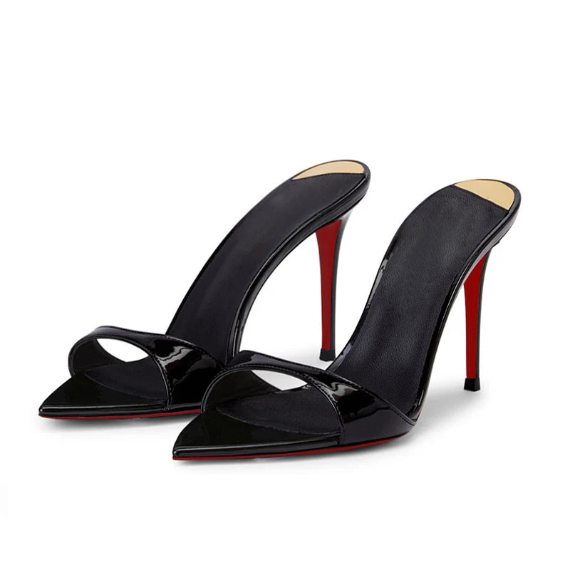 New Super Hot White Pointed High Heels with Thin Heels Half Slippers, Women's Summer Open toed Sandals