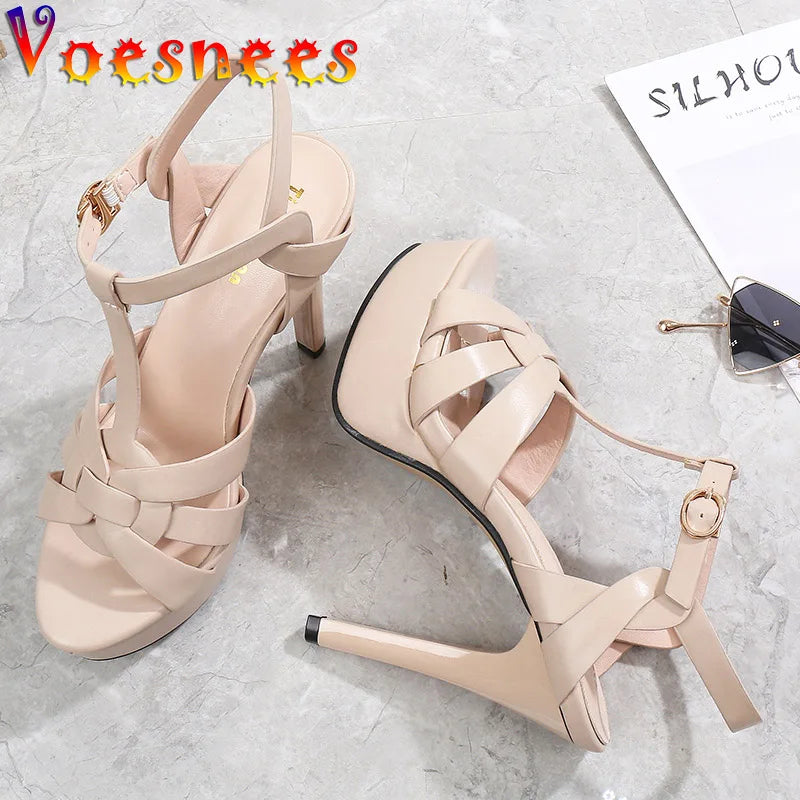 2025 New Fashion Roman Style Runway Sandals Super High Heel Waterproof Platform Wedding Shoes Summer Weave Design Women Pumps