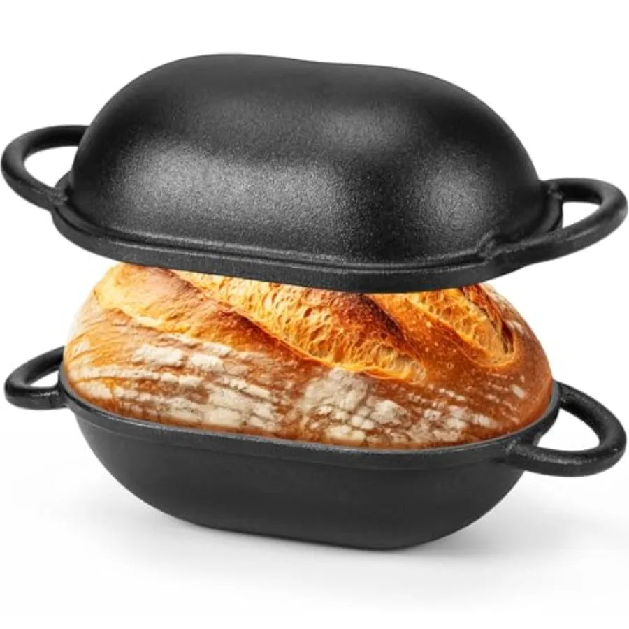 4qt Dutch Oven with Lid Enameled Cast Iron Sourdough Bread Pan for Baking Non Stick Single with Loop Handles for Family Homemad
