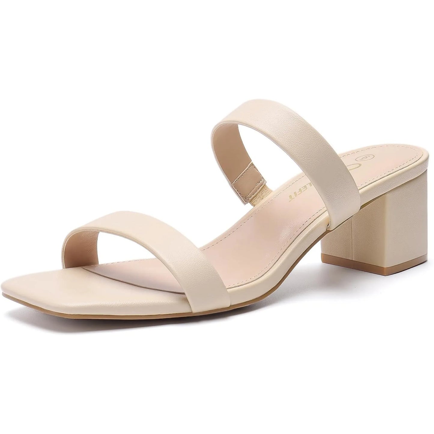 Women's Two Strap Open Toe Heels Sandals Chunky Block Comfortable Slip On Low Heel Dress Shoes