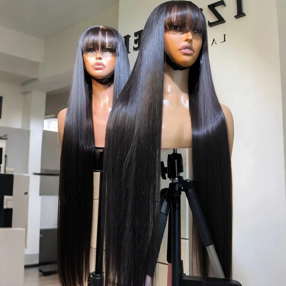 3x1 Bone Straight Human Hair Wigs with Bangs Full Machine Made Wigs Brazilian Human Hair Wigs For Black Women 18-34 Inch