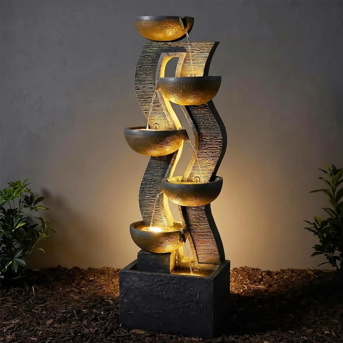 51.4" H Outdoor Garden Water Fountain for Garden, Patio, Backyard, Deck, Porch and Home Art Decor, 5 Tiers Modern, Custom