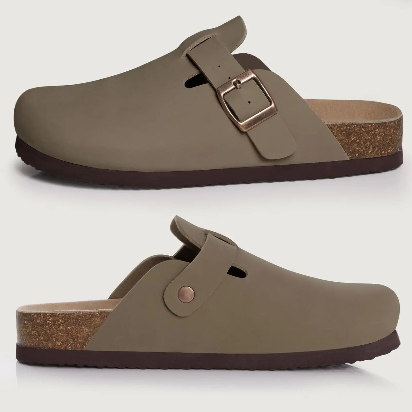 Bebealy Women's Genuine Clogs with Adjustable Strap Fashion Slip On Potato Shoes Cork Footbed Leather Mules With Arch Support