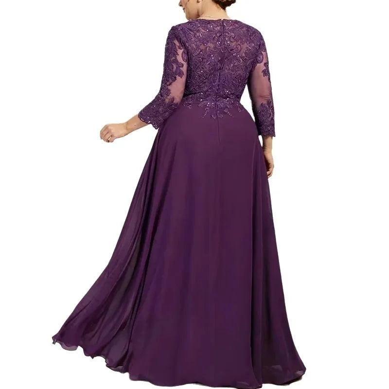 Elegant Chiffon Lace Mother of the Bride Dress 3/4 Sleeve Floor_length Evening Gowns Custom Made Vestidos de Festa Longo