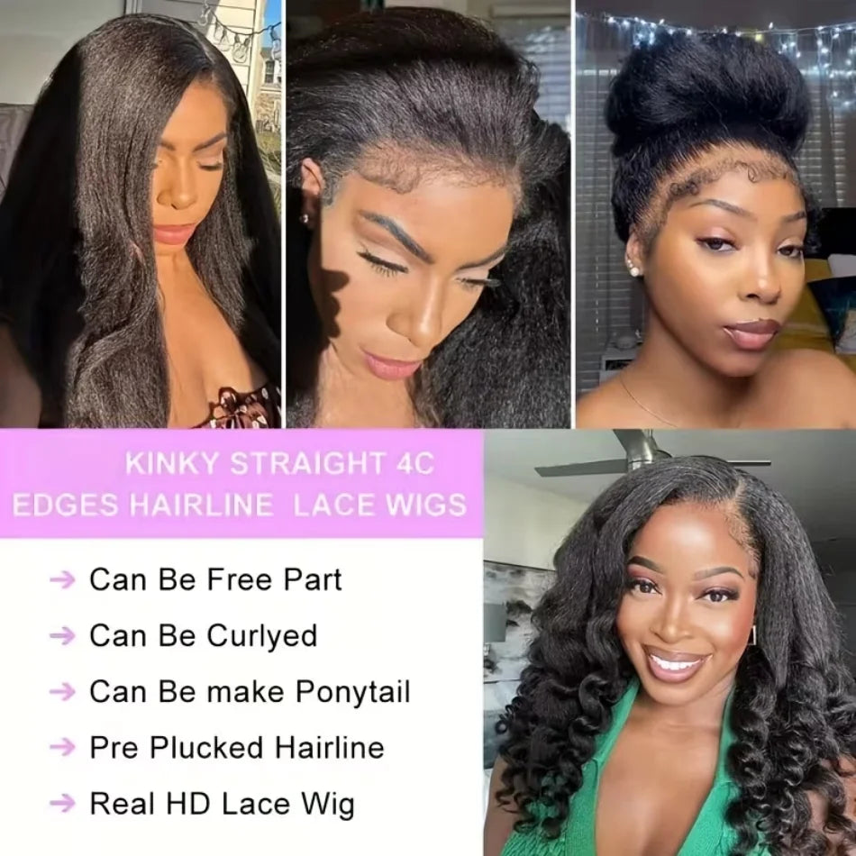 40 Inch Kinky Straight 360 Full Lace Wig Human Hair Wigs Pre Plucked Hd Lace Front Wig 250 Density Brazilian Original For Women