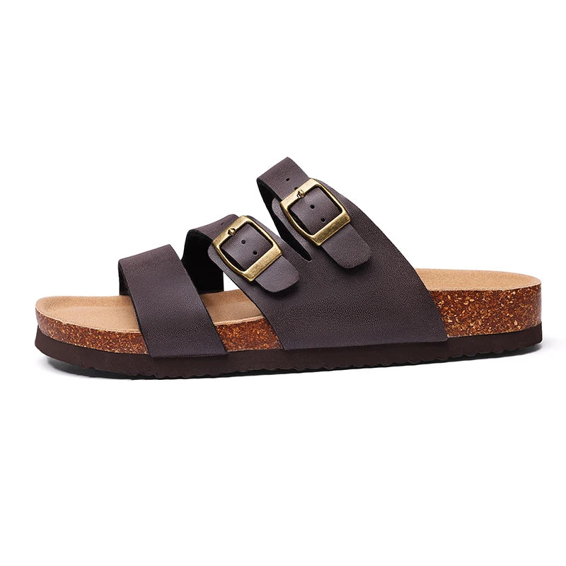 Kidmi Women's Summer Barefoot Sandals Cork Footbed Nonslip Slides Leather Clogs for Beach Essential Footwear