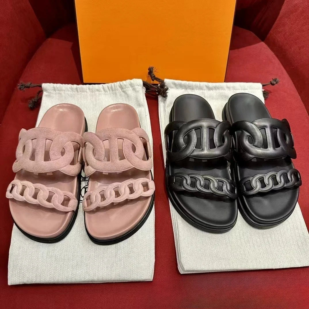 Sandals for Women, 2026 New Style, Versatile and Fashionable, Hollowed Out Beach Thick Soled Sandals, Correct Version Slippers