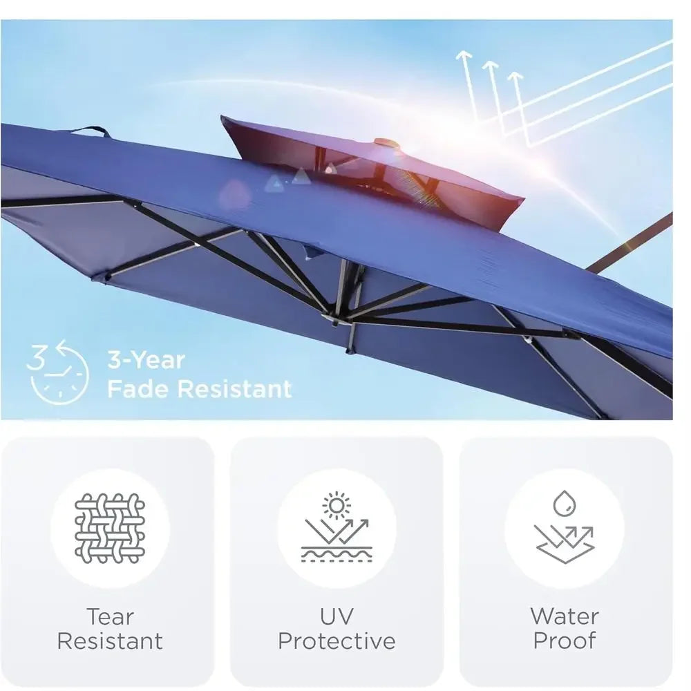 PopularPopularLarge 9x12 Ft Cantilever Umbrella with 360° Rotation for Outdoor Patio, Deck, Pool, or Garden in Navy