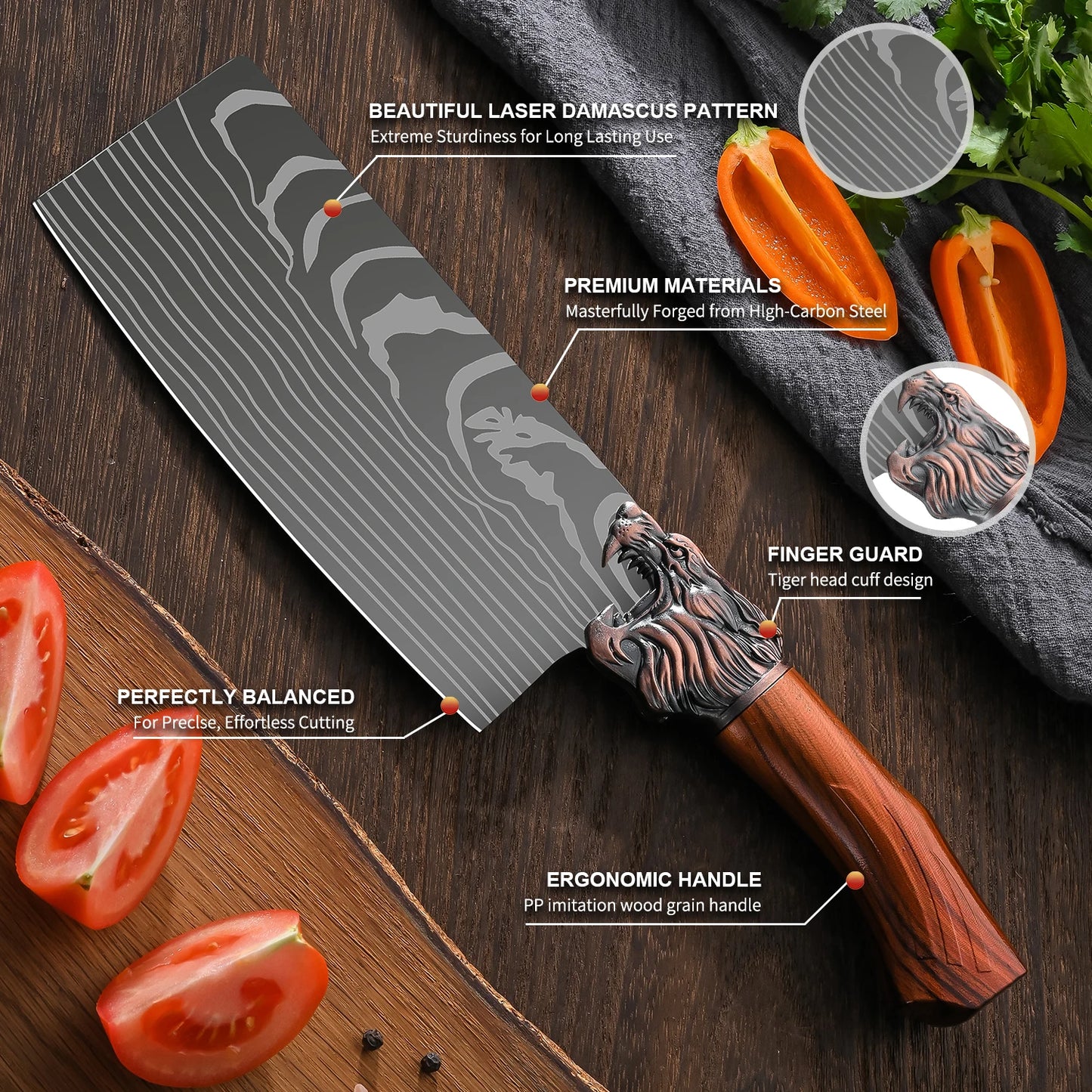 Stainless Steel Kitchen Knife Set, with Block G14 - Japanese Style, Sharp and Durable, with Non-Slip Ergonomic Handle - Perfect for Home Cooking and Baking, Kitchen Knives