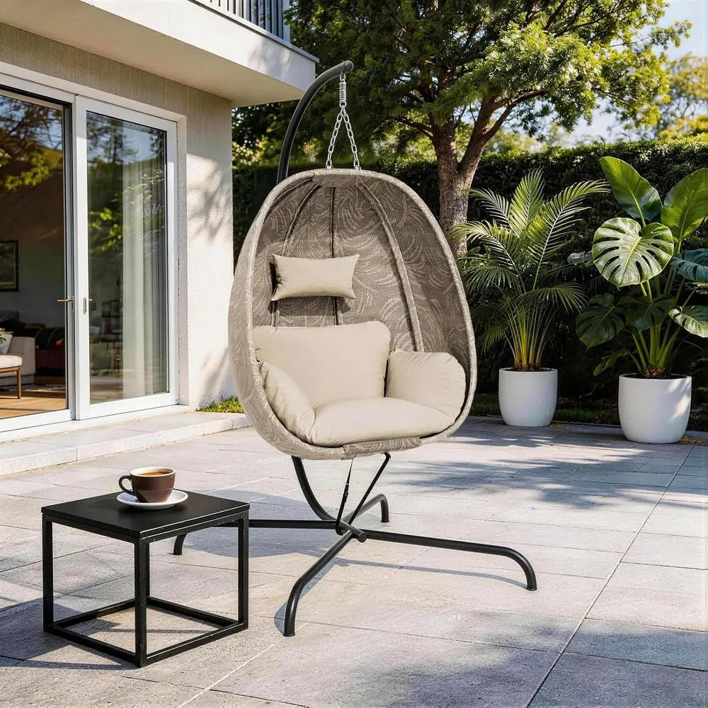 oldable Egg Chair with Stand, 485LBS acity Textilene Hammock Swing Chair or Outdoor & Indoor, Patio Hanging Chair with Strong e