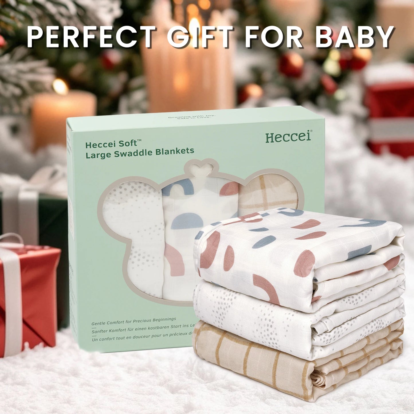 HECCEI Muslin Swaddle Blanket - Baby Muslin Blanket Large Swaddles 47 x 47 inches Bamboo and Cotton Baby Receiving Blanket
