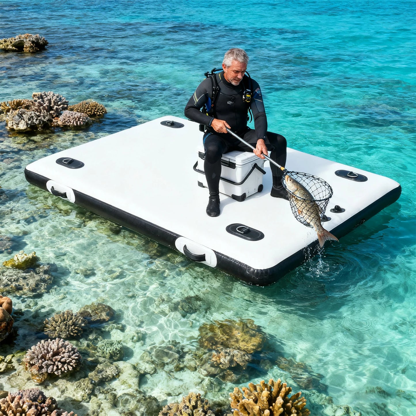 Portable Floating Platform Fishing Boat Island Inflatable Water Floating Raft Inflatable Floating Platform for Water Play Mat