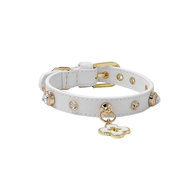 Pet Collars Crystal Charm Free Soft Genuiner Leather Big Diamond Dogs Cats Puppy Collars Necklace Poodle Papillon Chihuahua