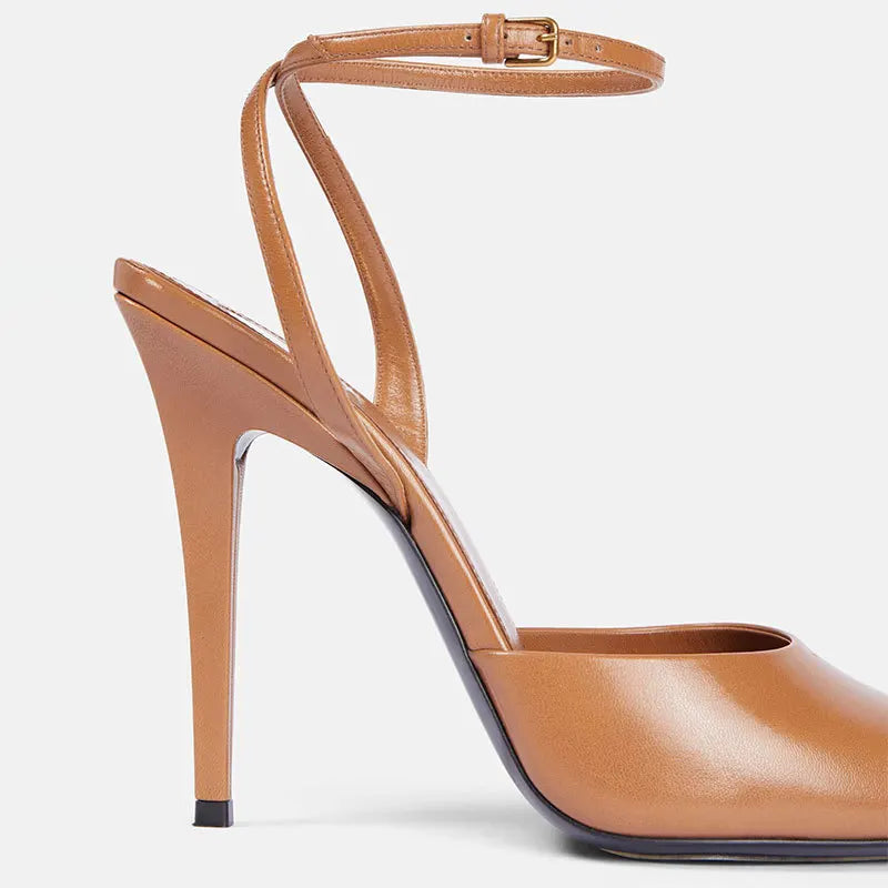 2025 New Square Toe Small Fish Mouth Straight Buckle with Slim High-heeled Fashion Patent Leather Sandals with Straps for Women