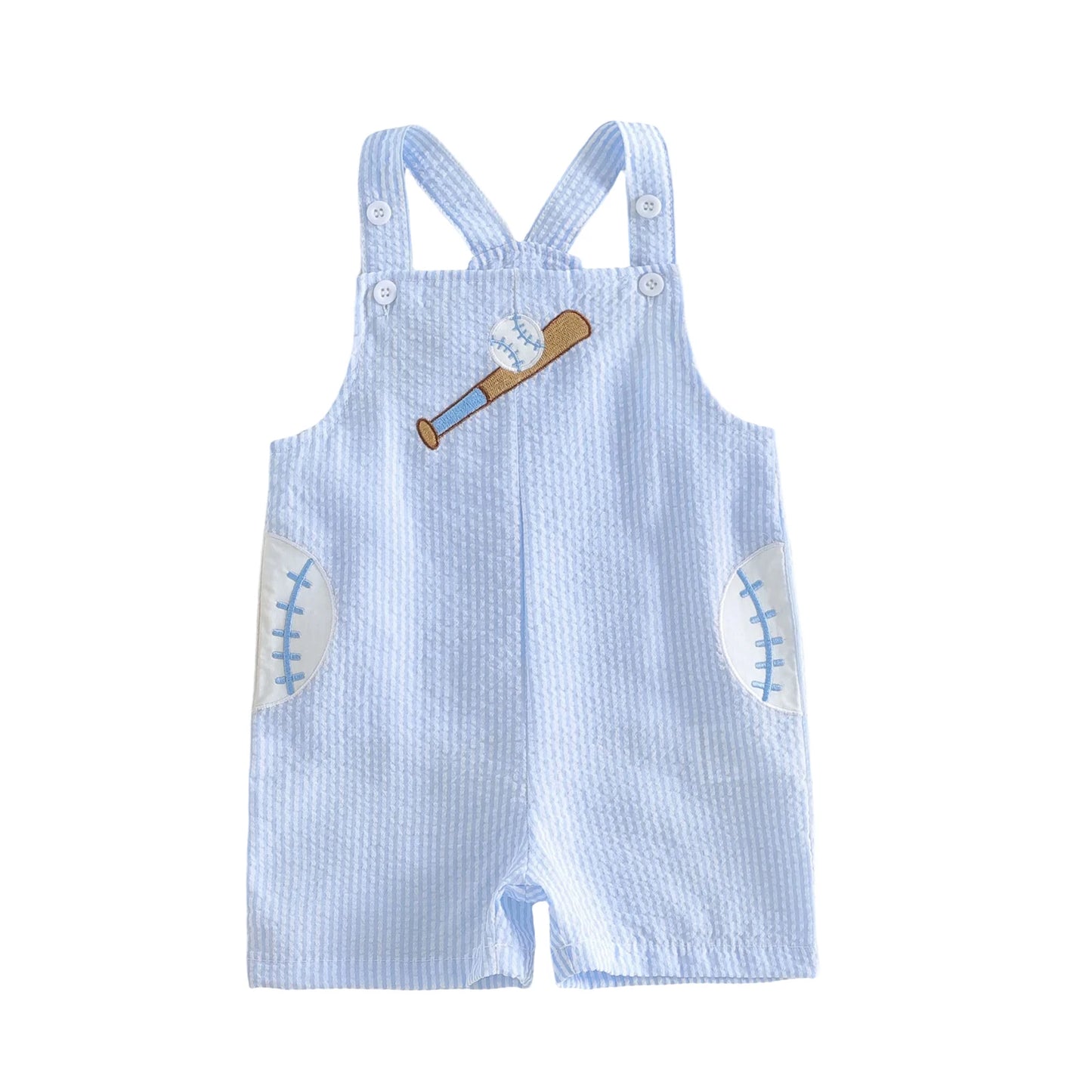 Cute Toddler Boys Summer Romper with Fun Soccer Embroidery Striped Design and Sleeveless Square Neck - Perfect for Playtime