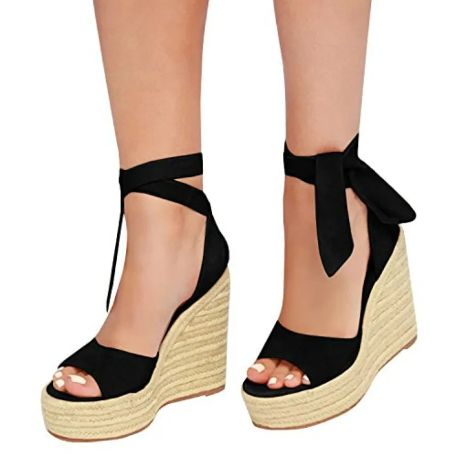 Womens Espadrilles Wedges Sandals Heels Open Toe Tie Lace Up Platform Ankle Strap Summer Dress Shoes