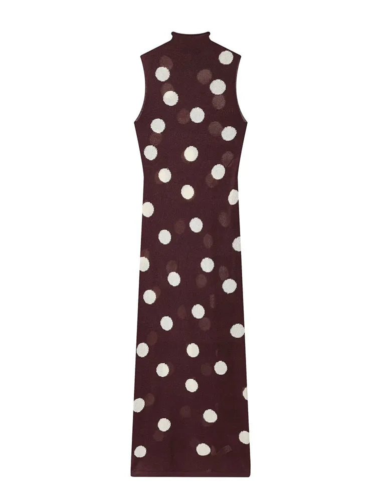 HH Summer Sleeveless Turtleneck Retro Polka Dot Sexy Slim Knit Dress For Women 2026 Fashion Elegant Party Long Dress Mujer