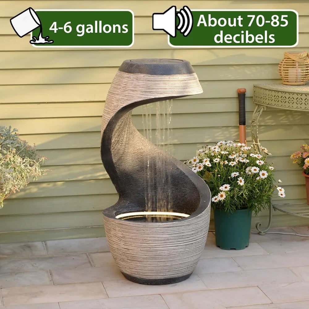 37" Tall S-Shaped Outdoor Waterfall Fountain – Rainfall Water Fountain for Garden, Patio or Backyard Decor,, Customized