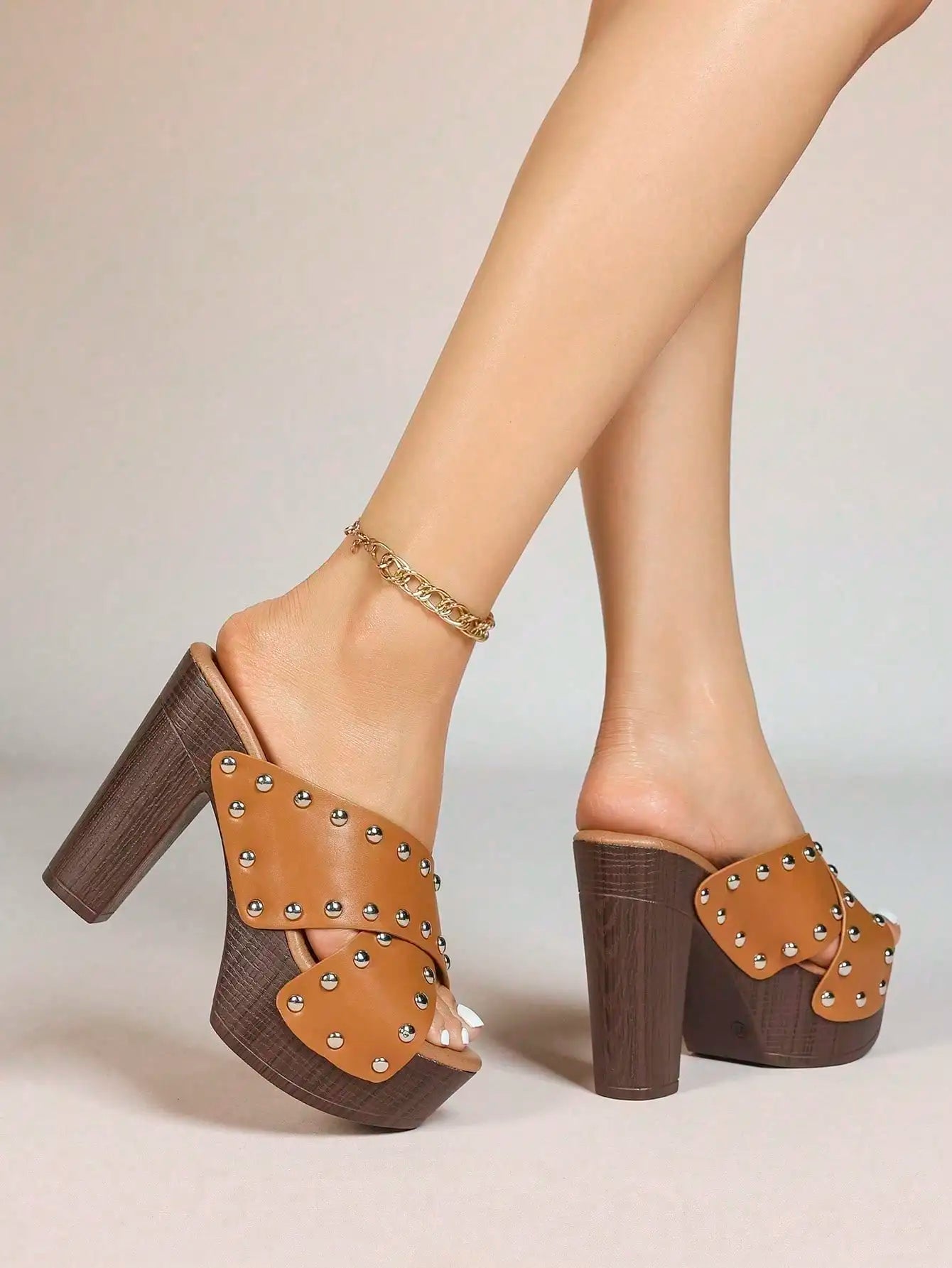 Women's Platform Sandal Heeled Sandals For Women Chunky Heel Summer Dressy Leather Peep Toe Mule Sandals Block Heel Shoes