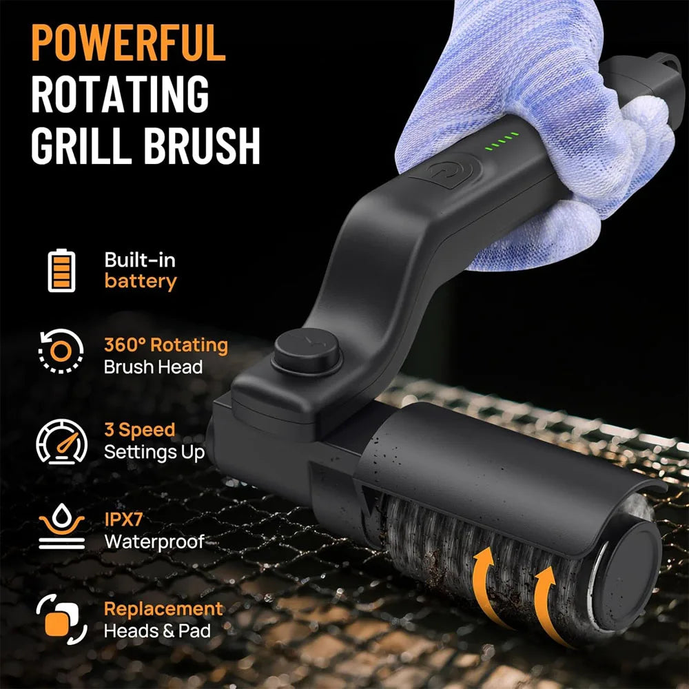 Cordless Electric Grill Brush, 2 in 1 Rechargeable BBQ Grill Cleaner Spin Scrubber with 360° Rotating Cleaning for Grill