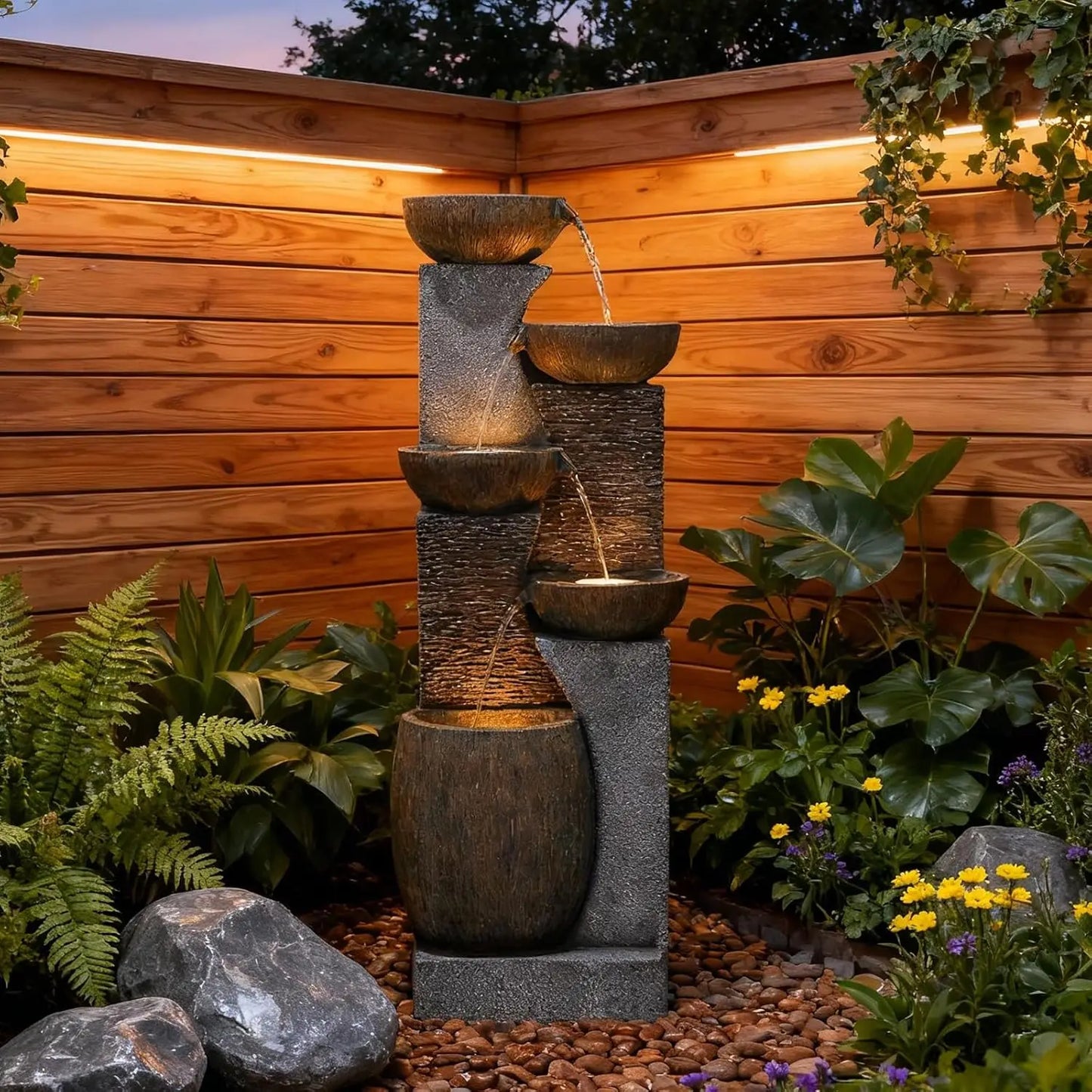 51.4" H Outdoor Garden Water Fountain for Garden, Patio, Backyard, Deck, Porch and Home Art Decor, 5 Tiers Modern, Custom