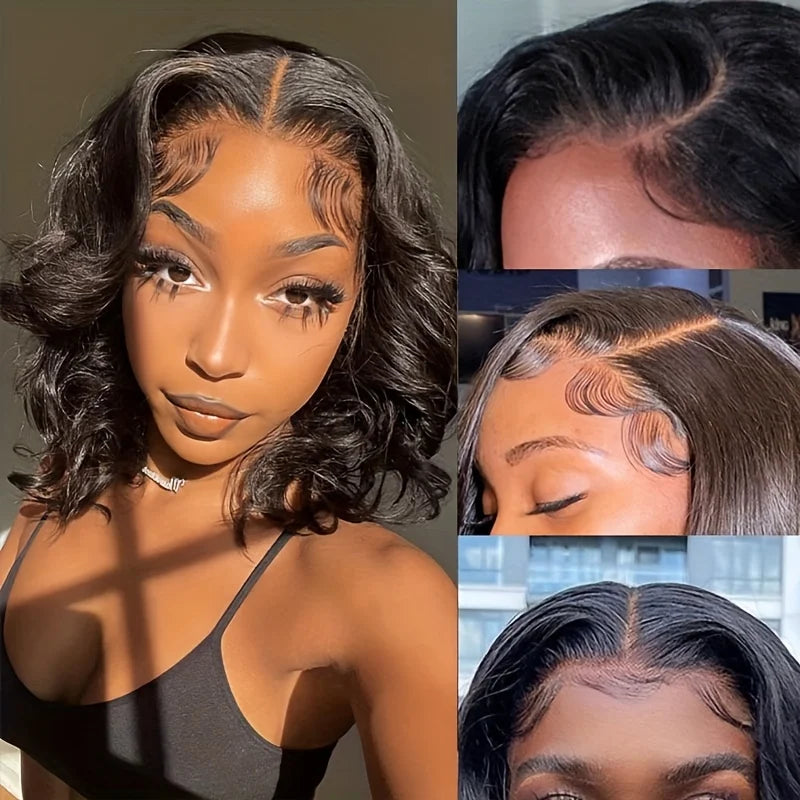 Body Wave Short Bob Wig 4x4 Lace Front Human Hair Bob Wigs 180% Density 5x5 HD Lace Frontal Wig Human Hair Natural Black