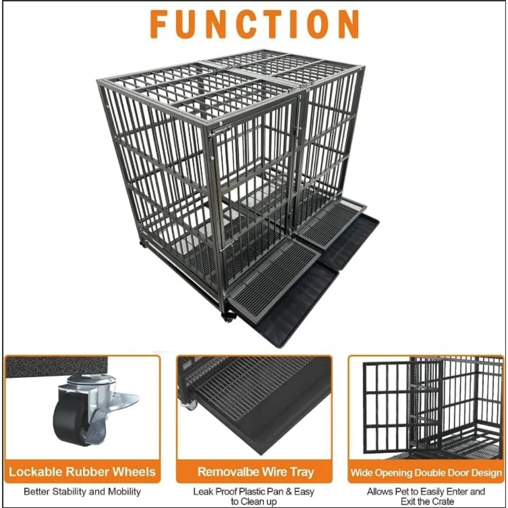 Heavy Duty Indestructible and Escape-Proof Dog Crate Cage Kennel for Large Dogs, High Anxiety Dog Crate