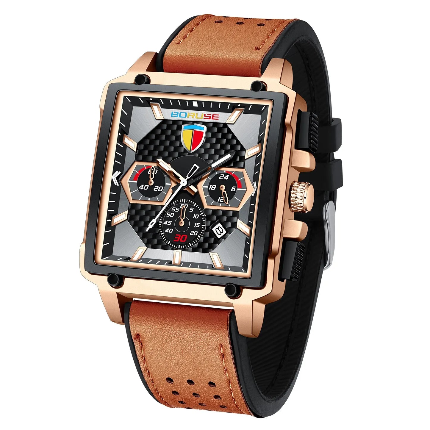 BORUSE Luxury Men Watch Top Brand Business Waterproof Date Quartz Watches For Men Sport Chronograph Wristwatch Men Clock + Box