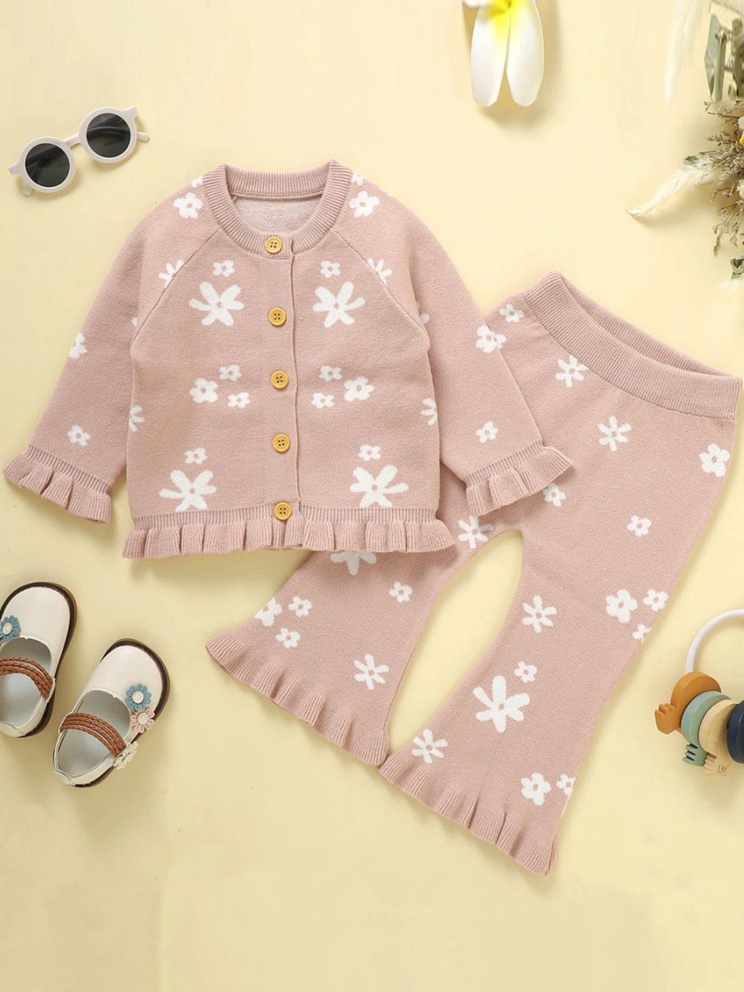 Toddler Girl 2Pcs Winter Outfits Long Sleeve Solid Color Knit Sweater Tops Leggings Set Baby Clothes for Fall
