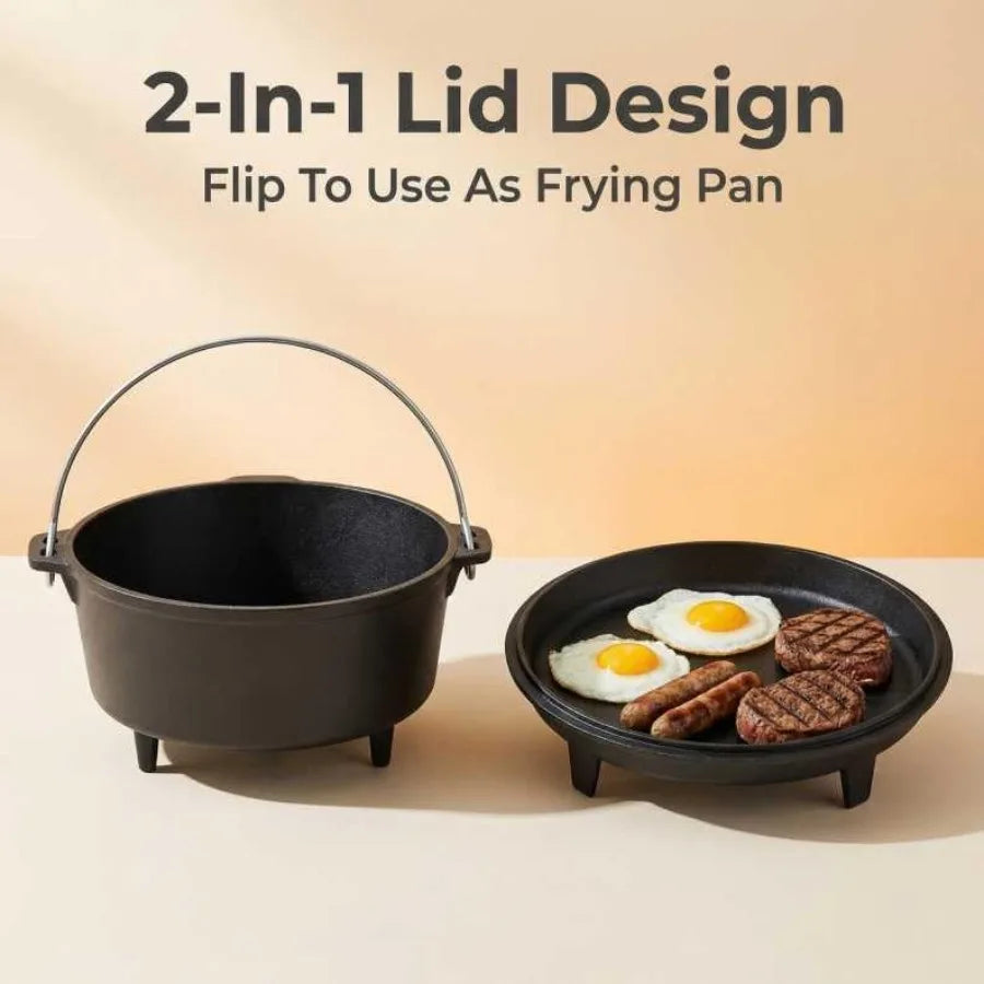 6.3qt Cast Iron Camping Dutch Ovenwith 12inch Skillet Lid Outdoor Dutch Oven Includes Claw Foot kazan for Baking Braising Campf